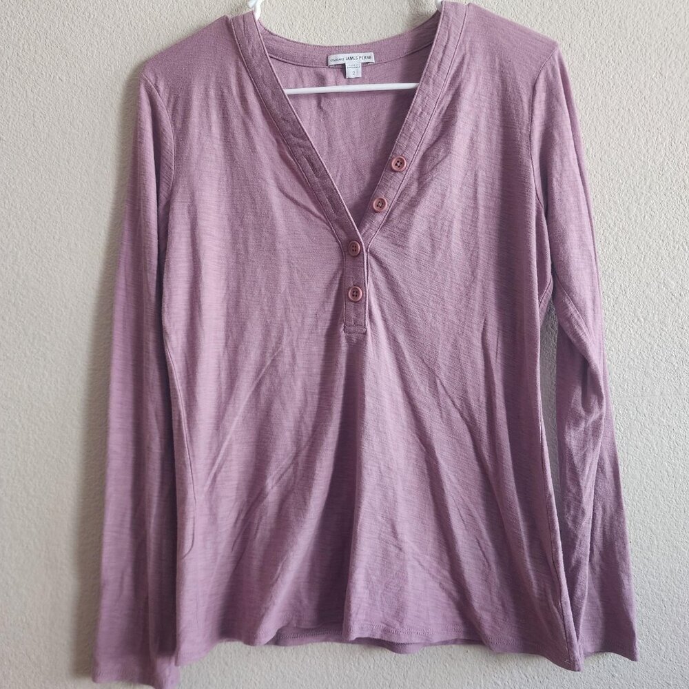James Perse Shirt Womens Medium Purple Long Sleeve Henley Button Pullover Top